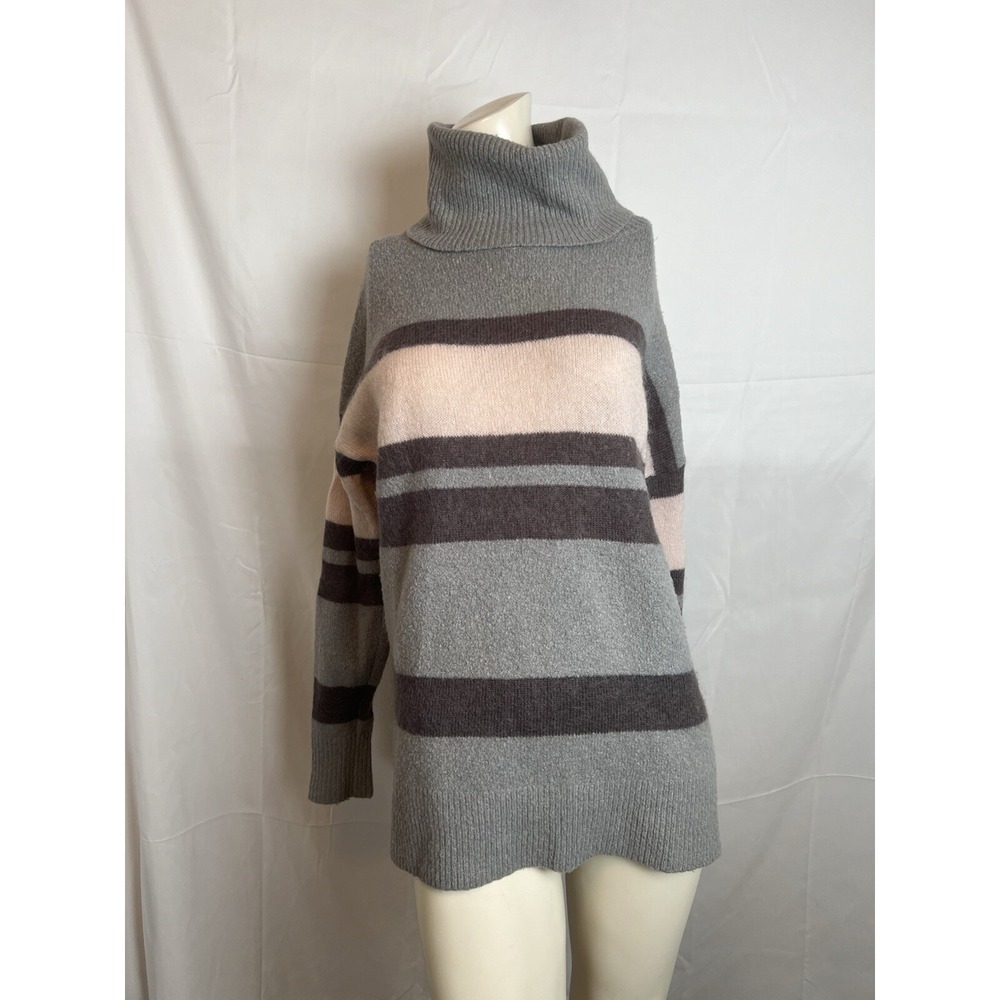 Sweaty Betty Women's Small Sweater Pullover Pink Gray Stripe Knit Wool Blend